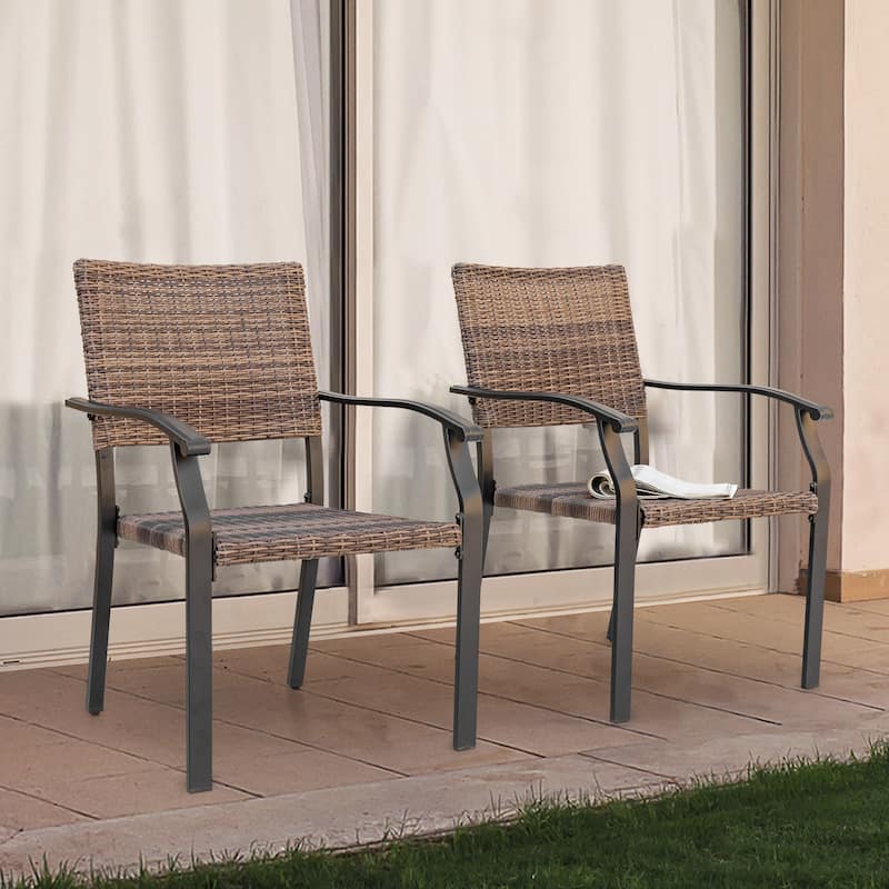Outdoor Patio Iron Dining Chairs, All-Weather Wicker Material, Black
