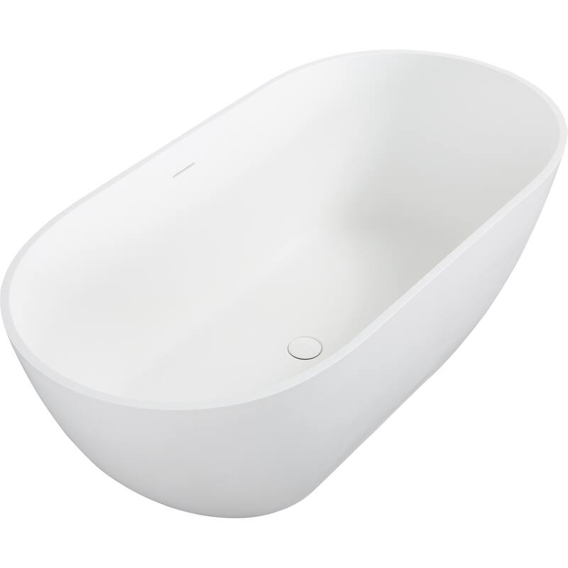 59" Matte White Handcrafted Stone Resin Soaking Tub