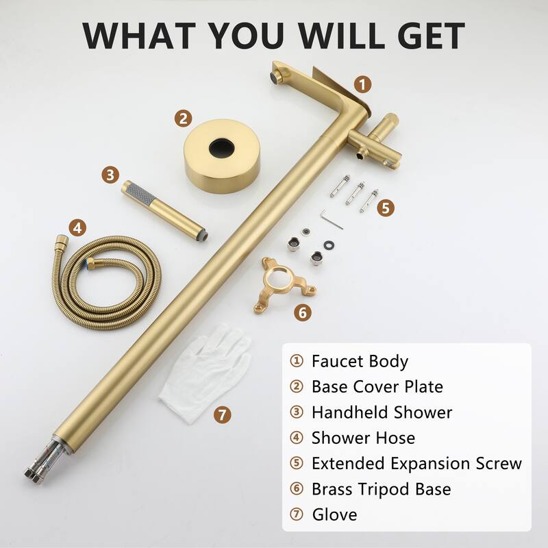 Bathtub Faucet, Floor Mount Free Standing Bathtub Faucet Tub Filler w/ Handheld Shower