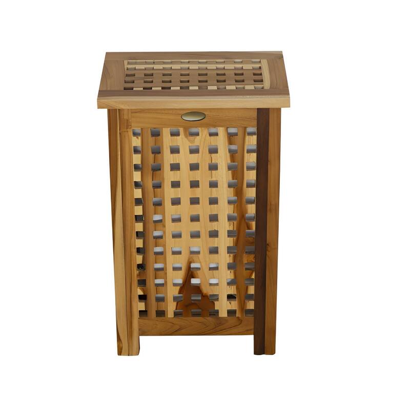 HomeRoots 24" Brown Solid Wood Lattice Laundry Hamper With Lid