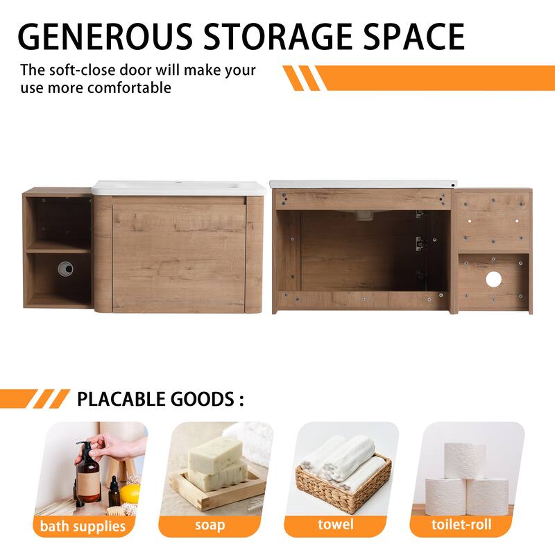 Bathroom Vanity With Sink In 24/28/36/40/60/68 Inch, Floating Bathroom Vanity With Soft Close Door