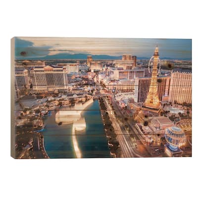 The Fountains Of Bellagio And The Strip, Las Vegas, Nevada, USA Print On Wood by Matteo Colombo - Multi-Color