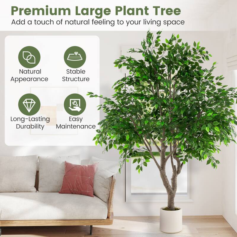 Gymax 8.2 FT Tall Artificial Ficus Tree w/ Leaves Wide Stable