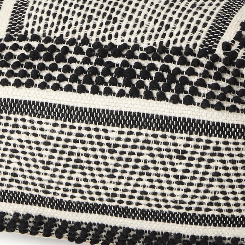 HomeRoots 22" Black and White Cotton And Wool Geometric Pouf Ottoman