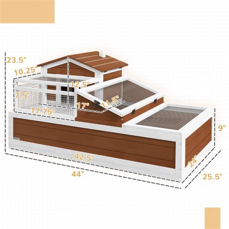 Spacious Wooden Bunny Cage with Openable Roof for Pets - 44" L x 25.5" W x 23.25" H
