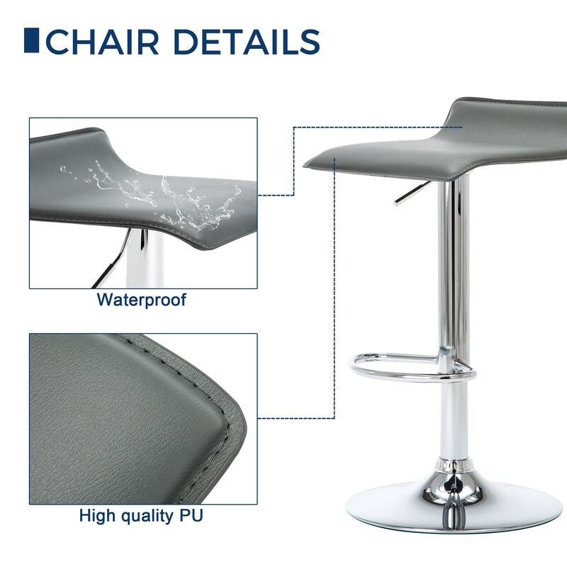 Faux Leather Upholstered Adjustable Barstools Airlift Counter Bar Pub Height Stools Set of 2