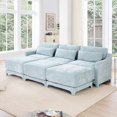 105.9" Chenille Ergonomic 3-Seater Sofa with 3 Ottomans & Lumbar Support