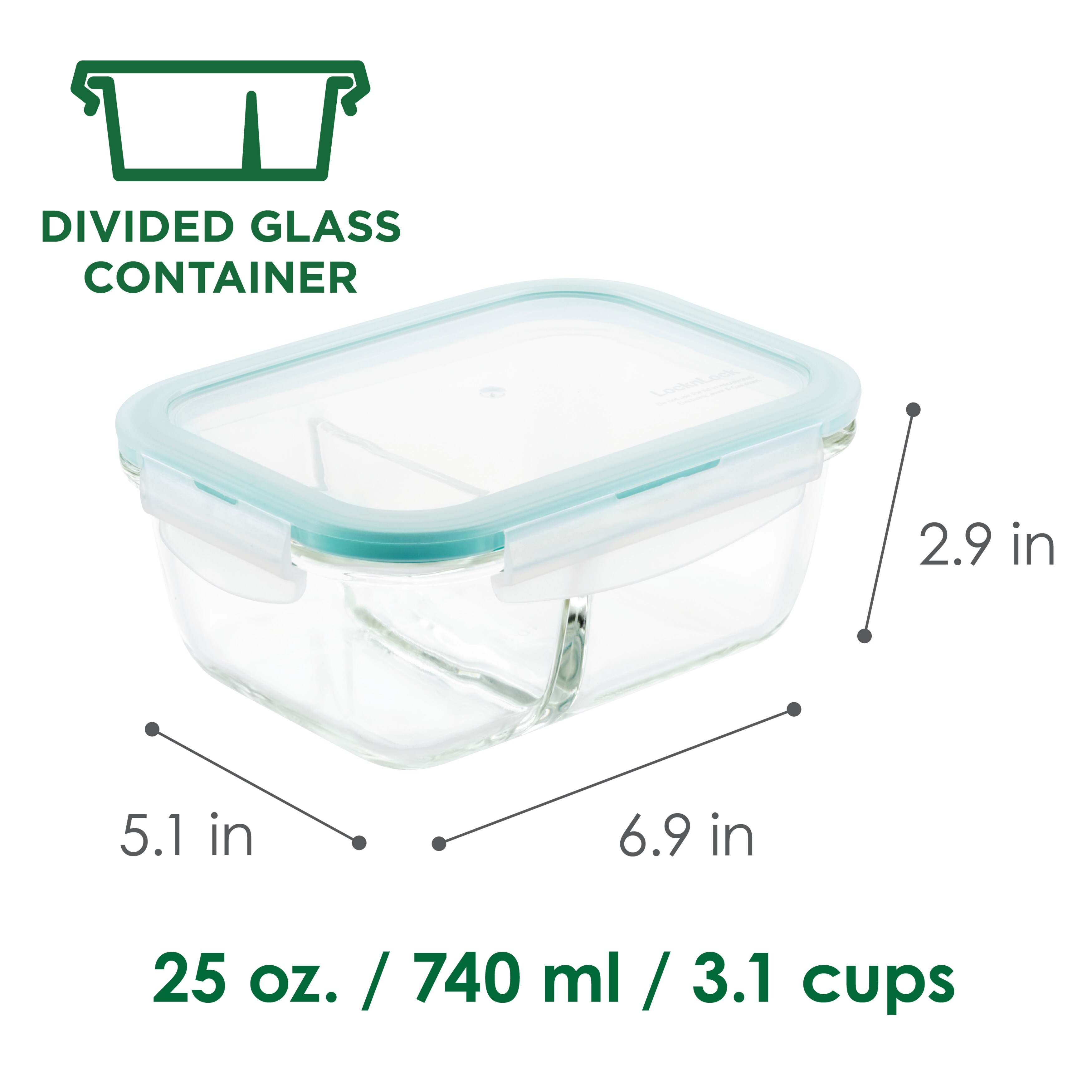 LocknLock Purely Better Glass Divided Food Storage 25oz 3 PC Set