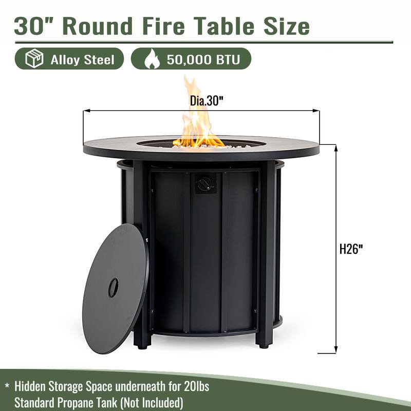 GDFStudio - Modern Outdoor 30" Propane Gas Fire Pit Table with Mosaic Ceramic Top & Removable Anti-Rust Lid, Cover Included