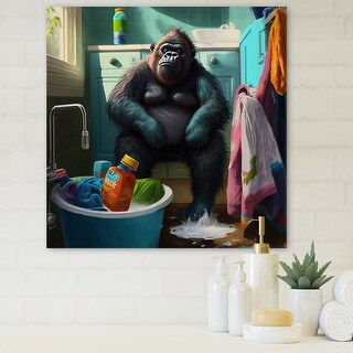 Designart 'Funny Monkey Doing Laundry' Animals Canvas Wall Art - Bed ...