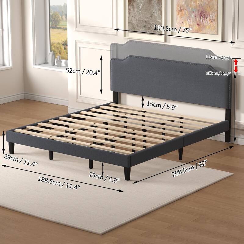 Upholstered Panel Bed with Nailed Headboard