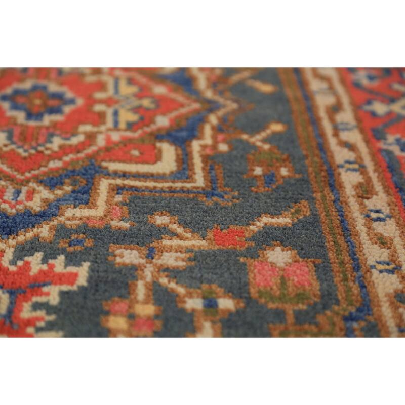 Teal Geometric Heriz Serapi Indian Foyer Rug Handmade Wool Carpet - 2'11"x 5'2"