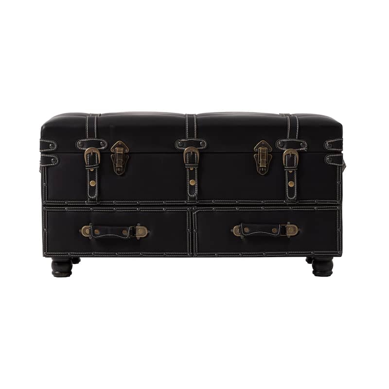 COZAYH Vintage Storage Ottoman Bench, Chest Cabinet with Latch Closure and Buckle for Bedroom Closet Home Organizer Decorative
