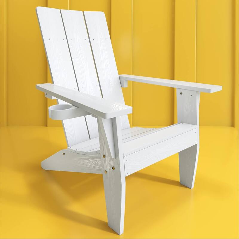 WINSOON All Weather HIPS Outdoor Adirondack Chair with Cup Holder - White