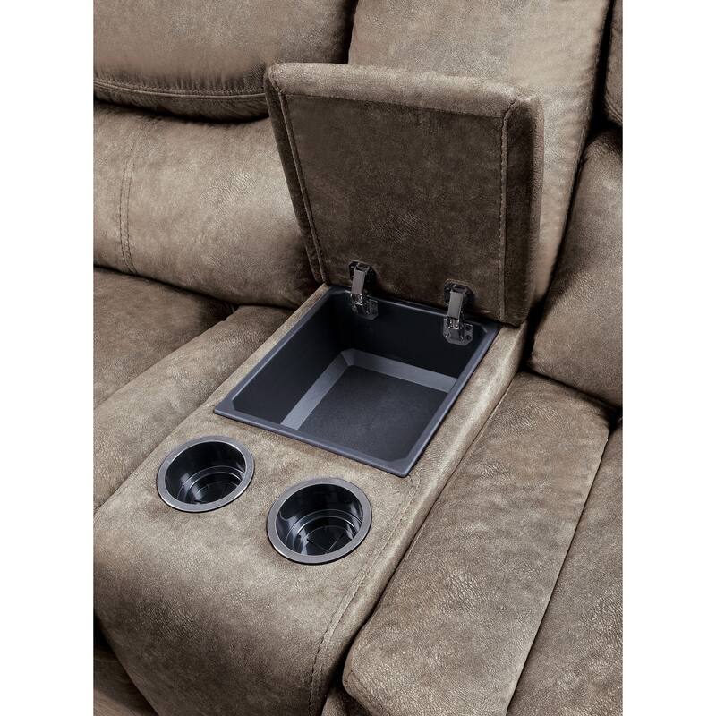 Joe 79 Inch Manual Dual Glider Recliner Loveseat, Console, Brown Microfiber