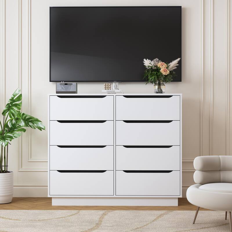 Wooden White Dresser for Bedroom, 9 Drawer/8 Drawers Double Dressers & Chest of Drawers, Large Clothing Storage Cabinet