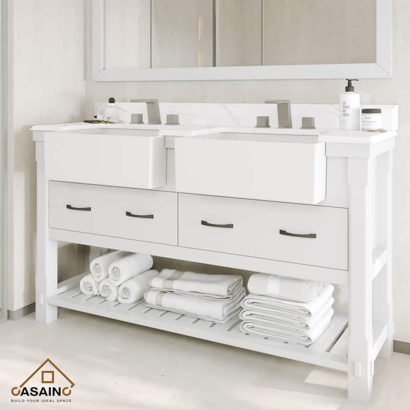 CASAINC 36"48"60" Farmhouse Bathroom Vanity with Sink in White