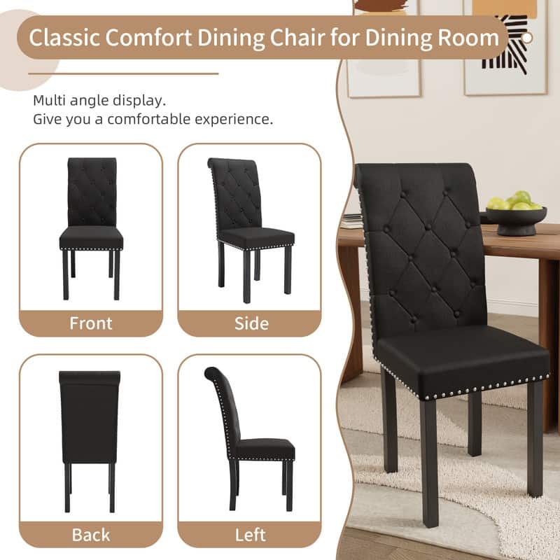 High-Back Tufted Nailhead Upholstered Dining Chairs (Set of 4)