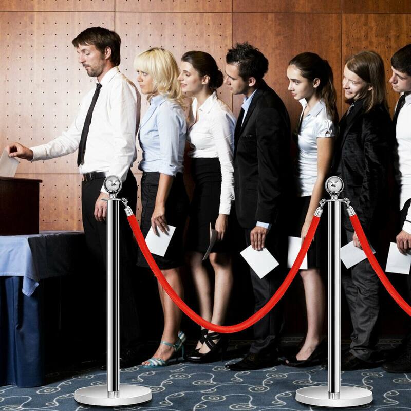 Costway 6Pcs Stanchion Posts Queue Pole Retractable 3 Velvet Ropes