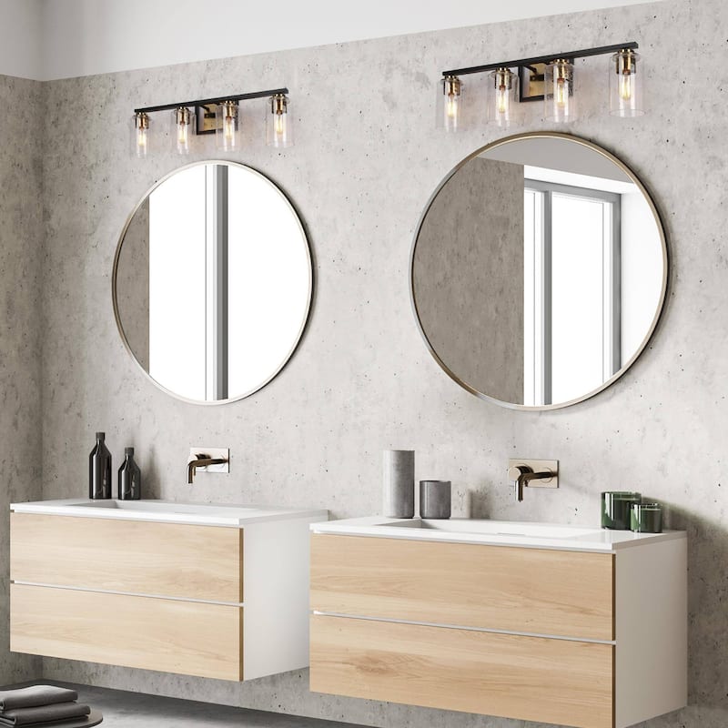 2/3/4-Light Modern Black Gold Bathroom Vanity Lights Seeded Glass Wall Sconces