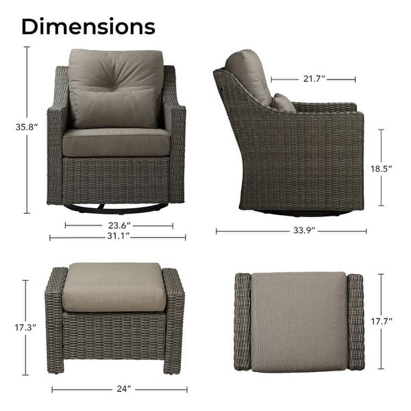 dimension image slide 9 of 16, Murphy Outdoor Wicker Patio Outdoor Sofa Swivel Chair Coffee Table