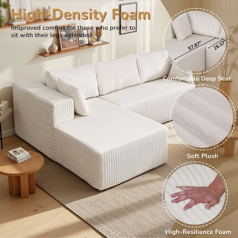 Modular Plush Sofa, All-Foam No Springs, Space-Saving for Living Room