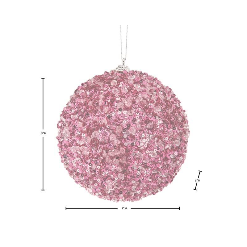 5" Ice and Sequin Ball Ornament Set of 6
