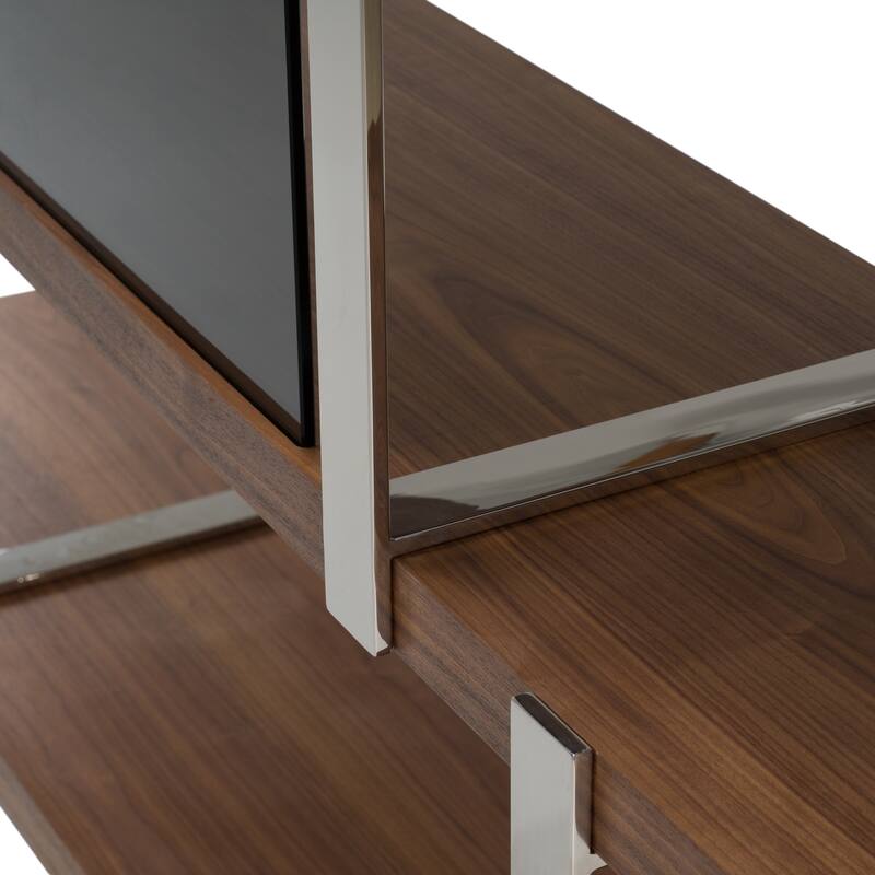 Modrest Brewer Modern Walnut Glass & Stainless Steel Bookshelf