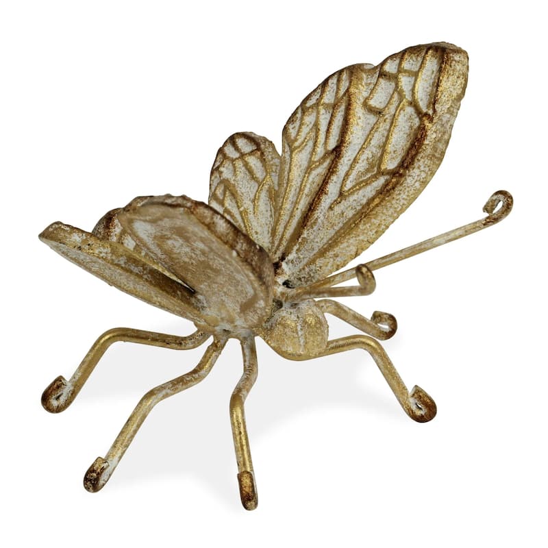 Handcrafted Cast Iron Butterfly Statue - 4.25" - Gold- Tone Finish
