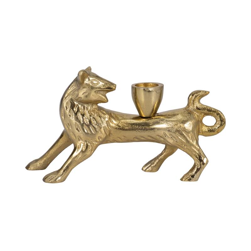 Sagebrook Home's Gold Fox Taper Candle Holder 8", Sleek Aluminum Craftsmanship Perfect for Cozy Evenings - 8" x 3" x 4" - Solid Gold Gold - 8" x 3" x 4"