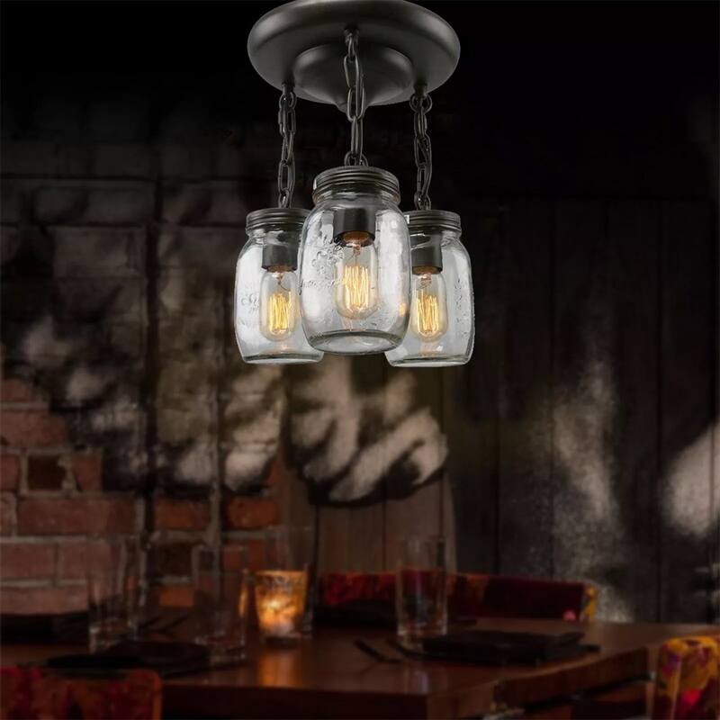 Jar Kitchen Island Light 3 Heads Pendant Light Ceiling Chandelier - 9" x 14"