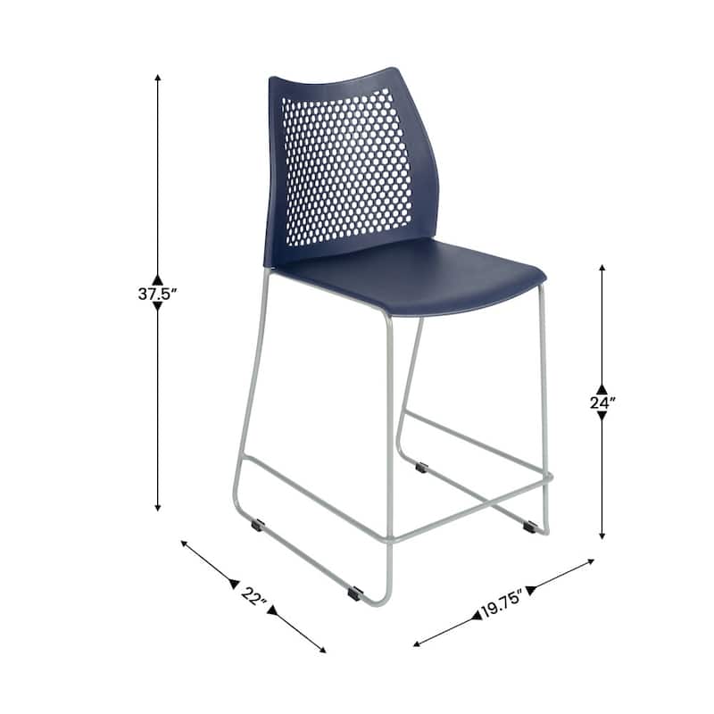 Stackable Sled Base Counterstool with Vented Back and Integrated Footrest - 19.75"W x 22"D x 37.5"H
