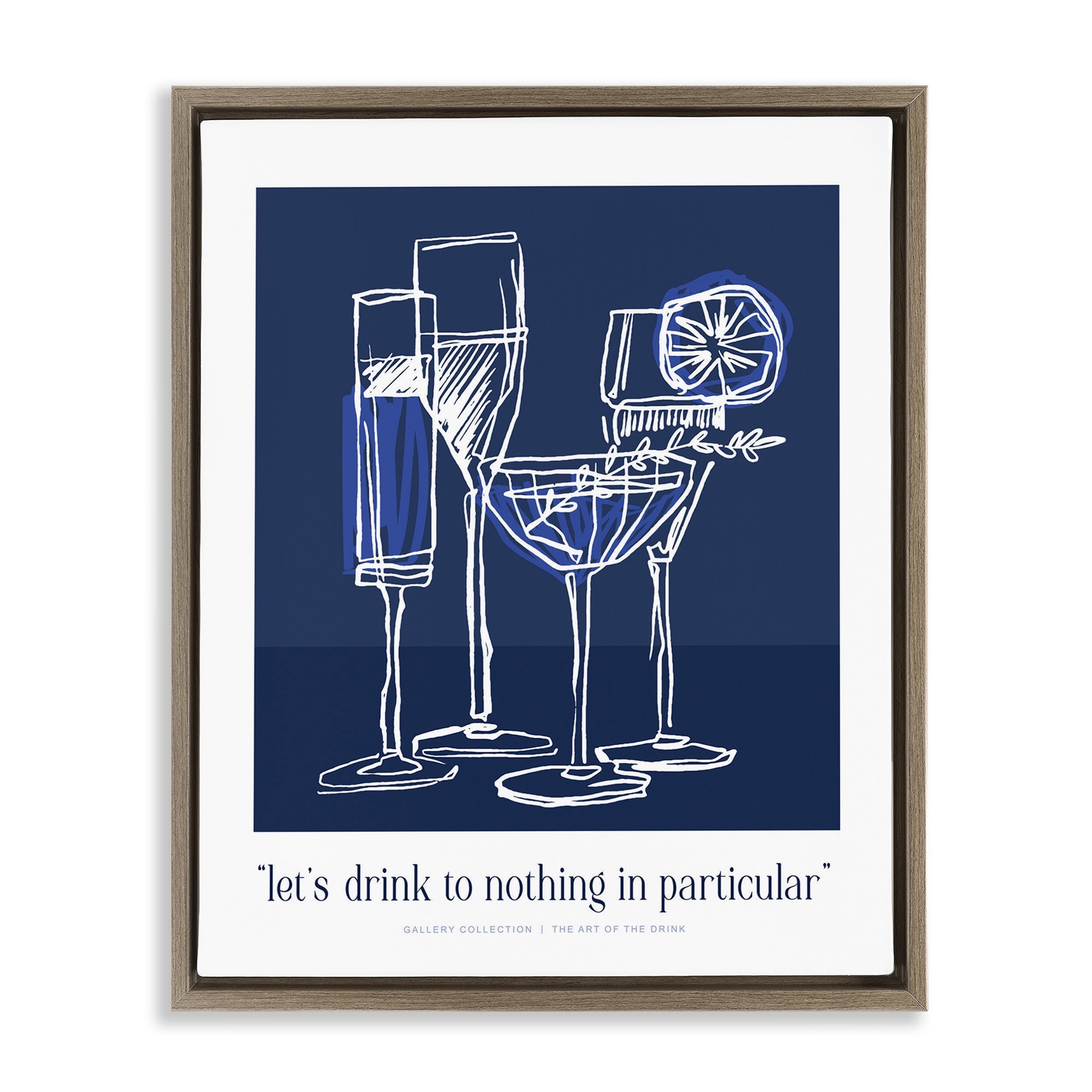 Stupell Blue Drink Toast Phrase Framed Floater Canvas Wall Art Design By Lettered and Lined