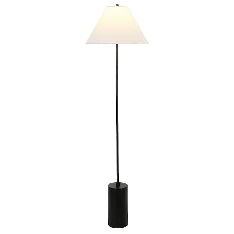 64" Contemporary Metal Traditional Shaped Floor Lamp with White Linen Empire Shade and Frosted Glass for Living Room