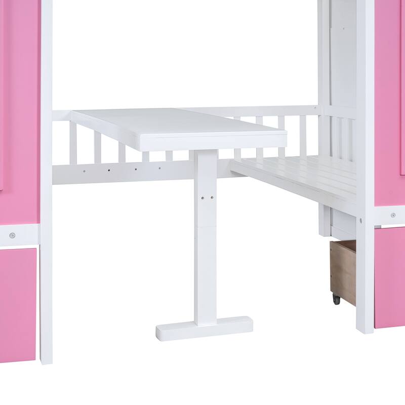 Stairway Bunk Bed w/Changeable Table, Turn into Upper Bed & Down Desk
