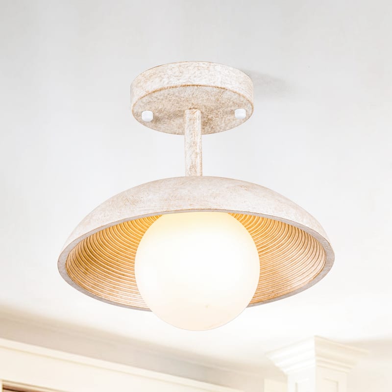 Distressed White 1-Light Hallway Semi Flush Mount Fixture