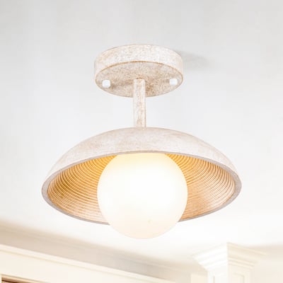 Distressed White 1-Light Hallway Semi Flush Mount Light
