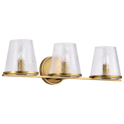 Valentine 3 Light Vanity Vintage Brass Finish Hammered Glass - Vintage Brass