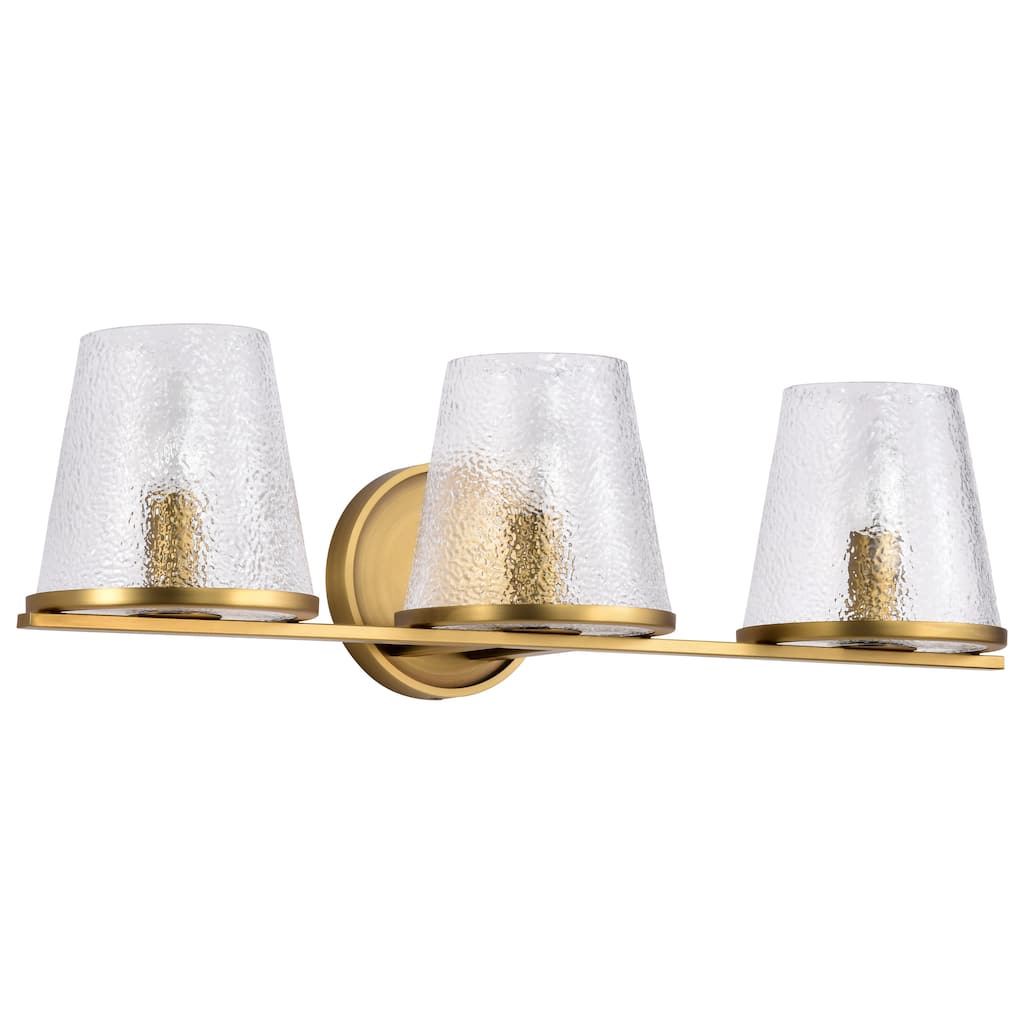 Valentine 3 Light Vanity Vintage Brass Finish Hammered Glass - Vintage Brass