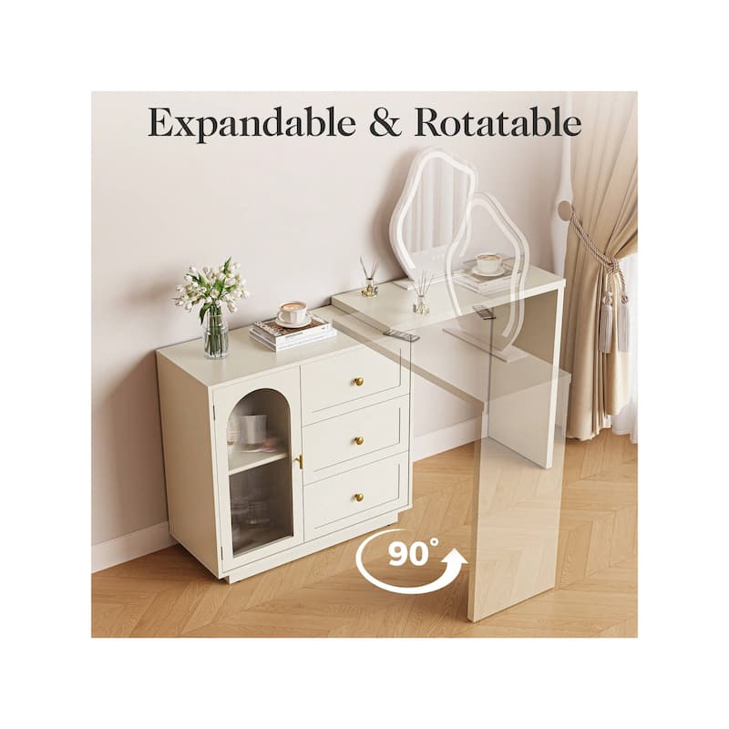 Sunvivi Extendable Corner Vanity 1 Door Makeup Table Without Mirror
