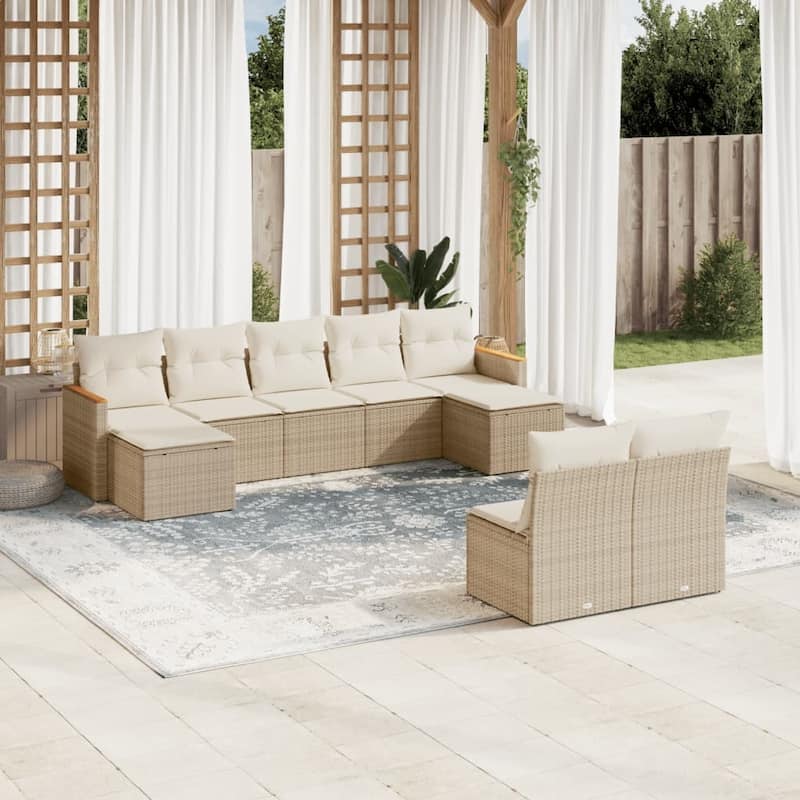 vidaXL Patio Sofa Set with Cushions Outdoor Conversation Furniture Poly Rattan - Beige without table