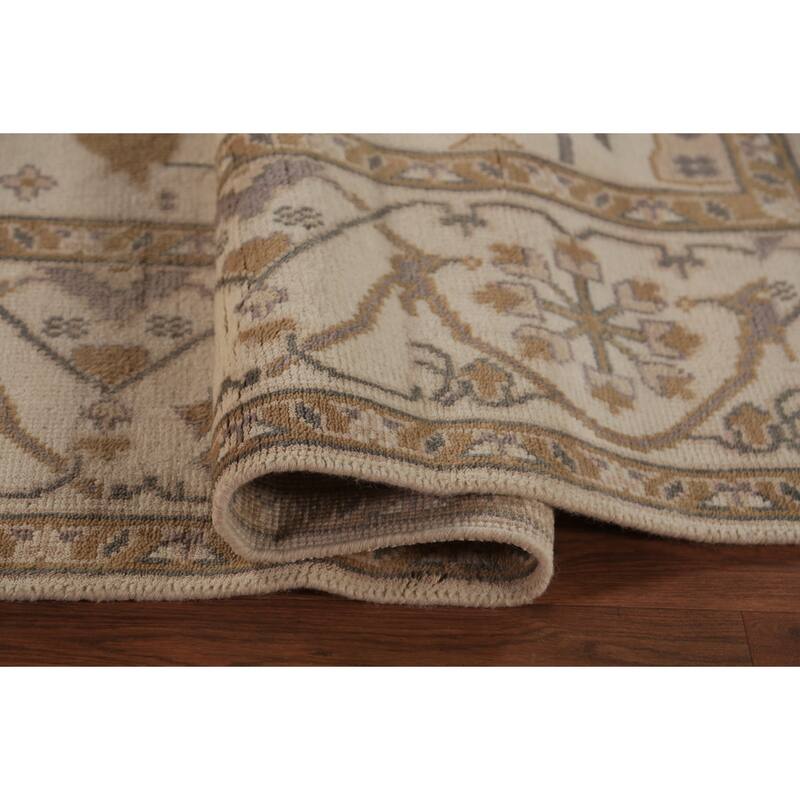 Earth Tone Oushak Indian Large Rug Hand-Knotted Wool Carpet - 7'11"x 15'8"