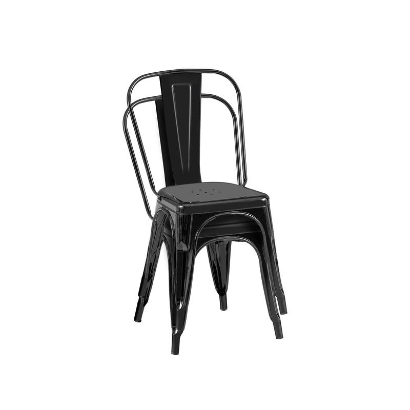Industrial Metal 18 Inch Stackable Dining Chair Set - Set of 2 - Glossy Black