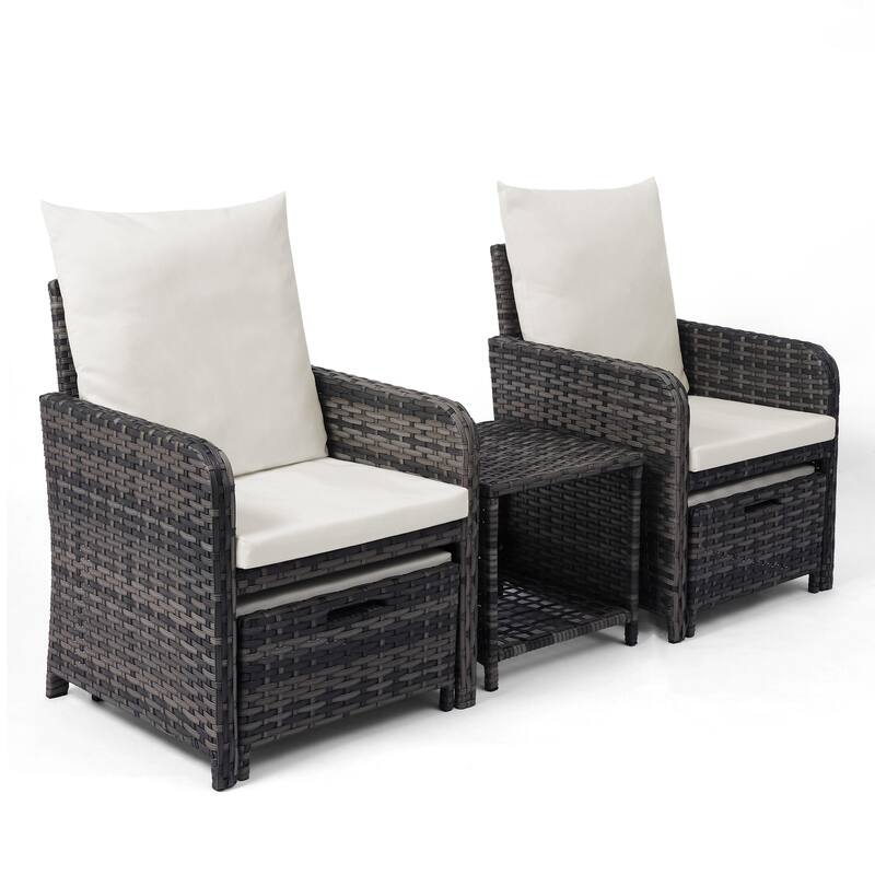 5-Piece PE Rattan Outdoor Patio Set with 2 Chairs, 2 Ottomans, Coffee Table