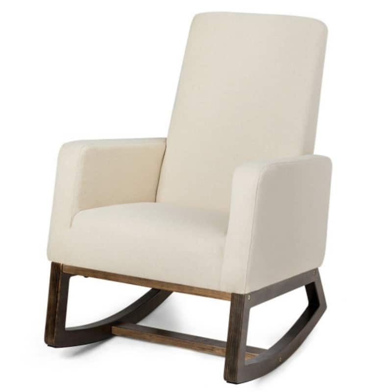 Stylish Mid Century Fabric Rocking Chair - Retro Modern Comfort - 26.5" x 32.5" x 40.5" - Beige