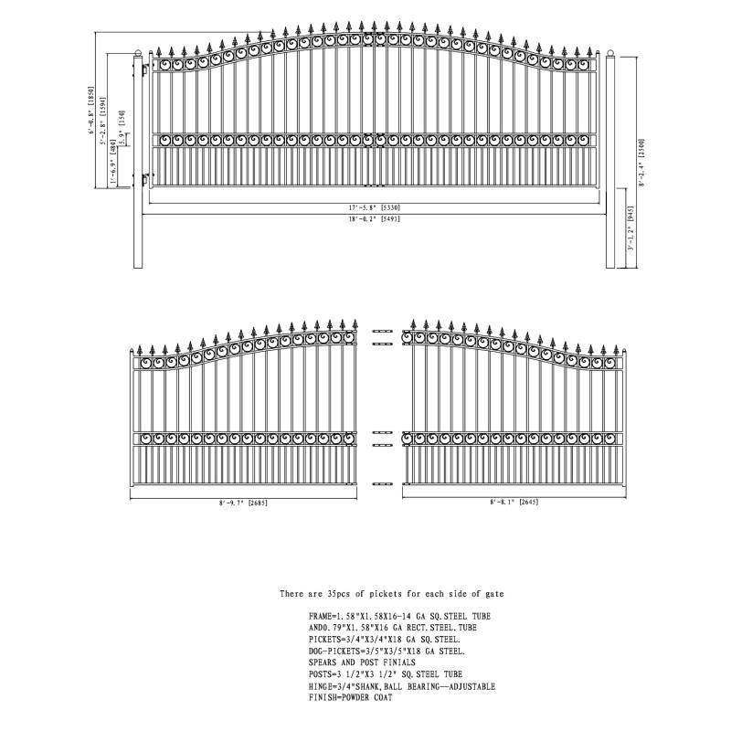 ALEKO Steel Single Sliding 18 ft Driveway Gate London Style Black