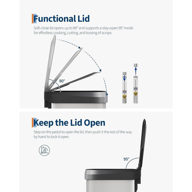 13 Gal Step-on Stainless Steel Trash Can with Soft-Close Lid for Home, Kitchen, Office