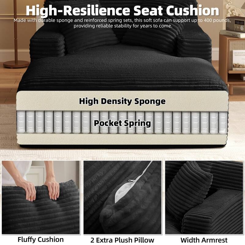 Rossetta Corduroy Upholstered Modern Oversized Chaise Lounge Chair