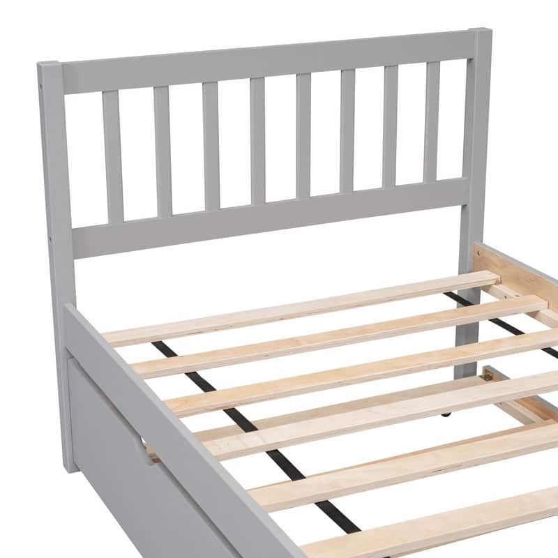 Wooden Twin Size Platform Bed Frame with Trundle