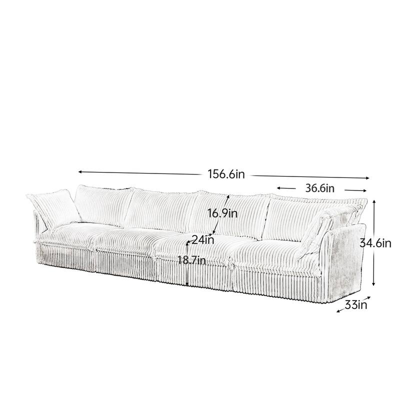 Modern 4 Seater Upholstered Sofa with 2 Pillows